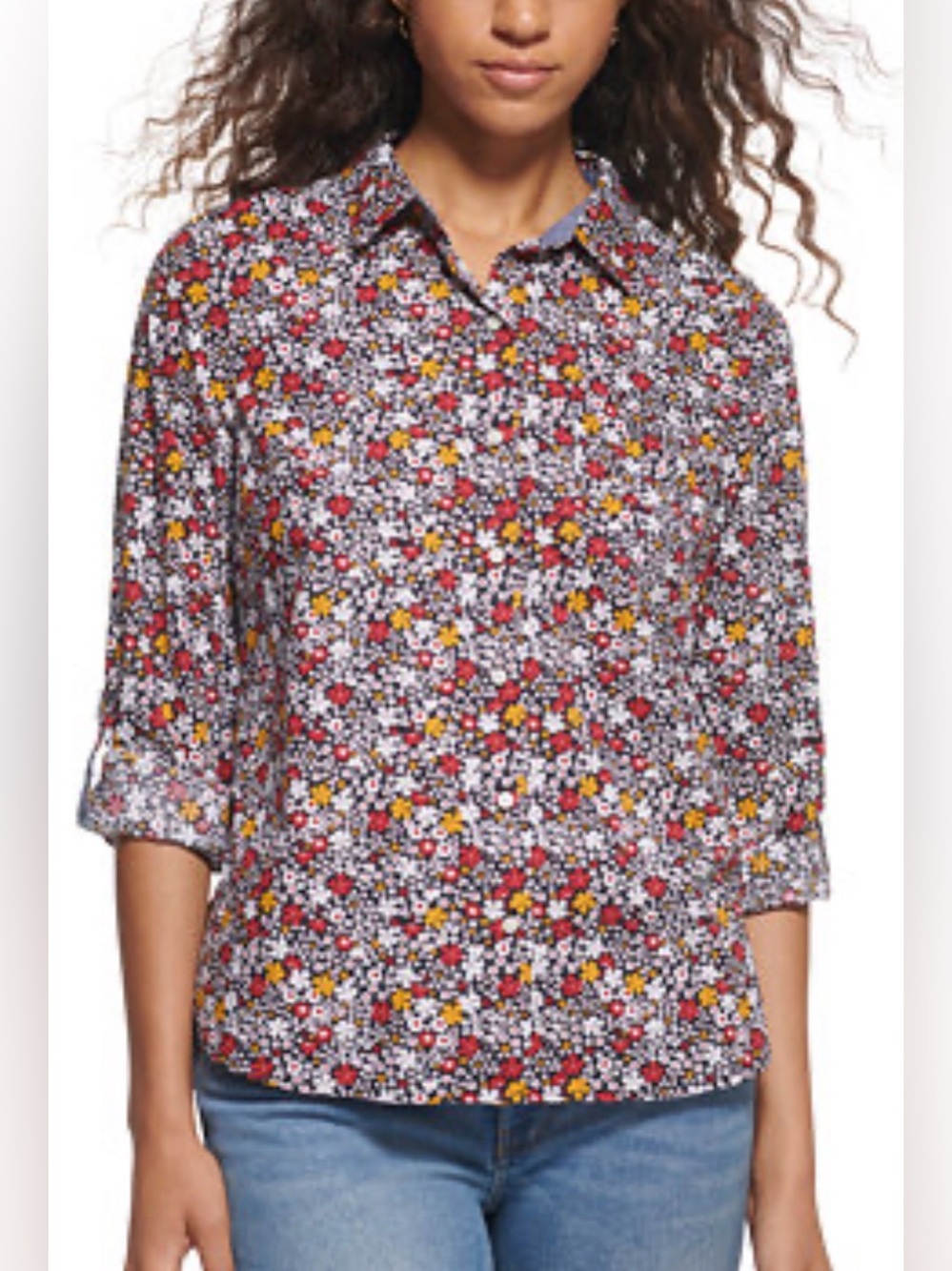 Nautica Floral Button-Down Shirt in Red, Yellow, White